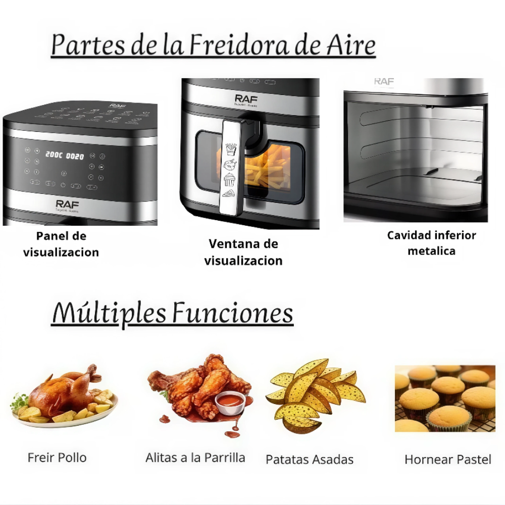 Freidora Sin Aceite RAF Air Fryer Digital Pantalla Táctil 8l