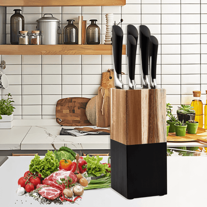 Juego De Cuchillos 6 Piezas Acero Inoxidable Base Madera