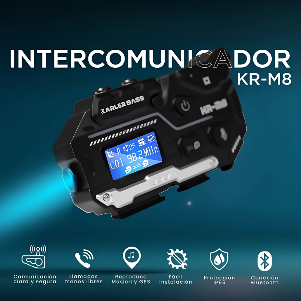 Intercomunicador Casco Moto Llamadas Bluetooth LED RGB KR-M8