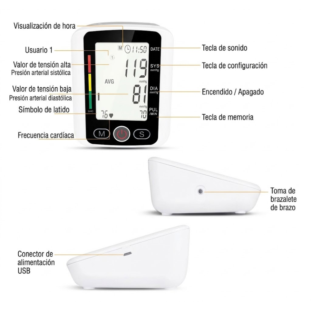 Tensiómetro De Brazo Digital Profesional Soporte De Voz X180