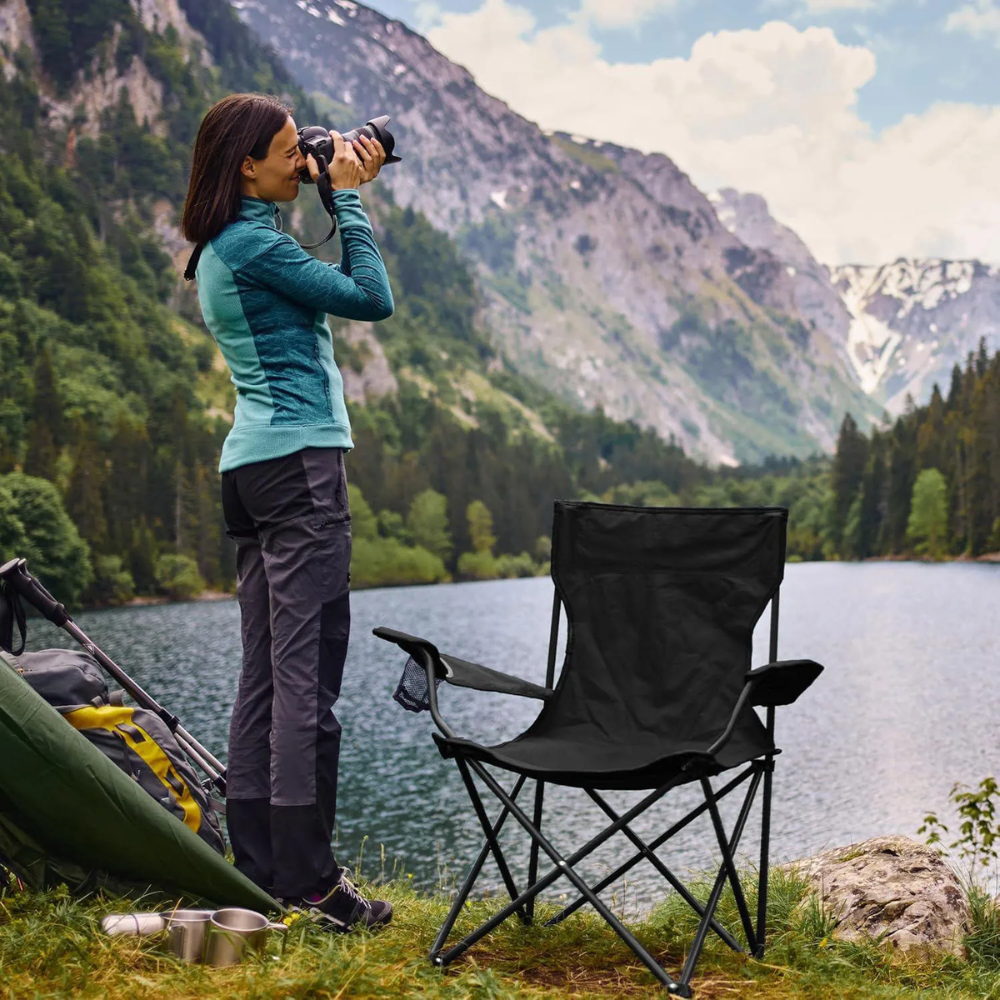 Silla Plegable De Camping Con Portavasos Para Exterioriores