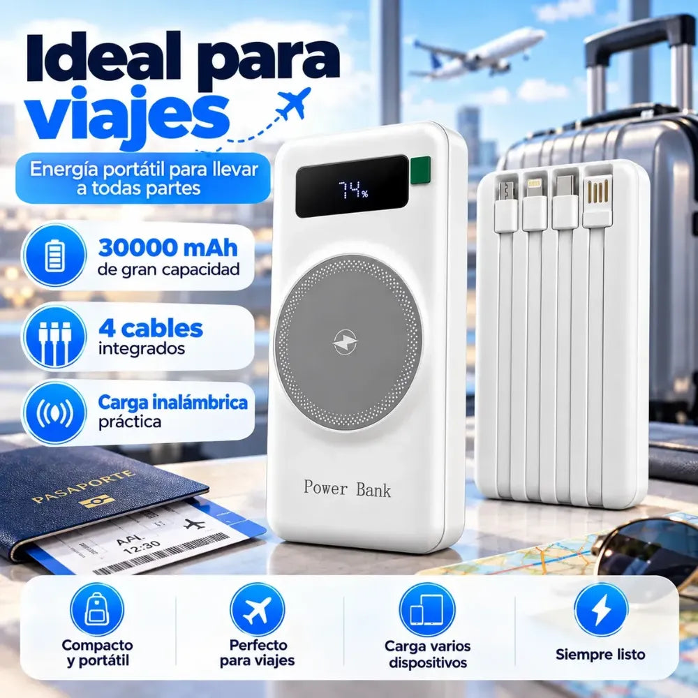 Power Bank 30.000mah Carga Rápida Magnética 22.5w Multicable