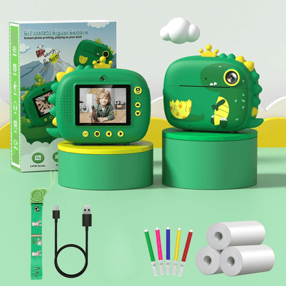 Cámara Instantánea Impresora Fotos Infantil 1080p Dinosaurio