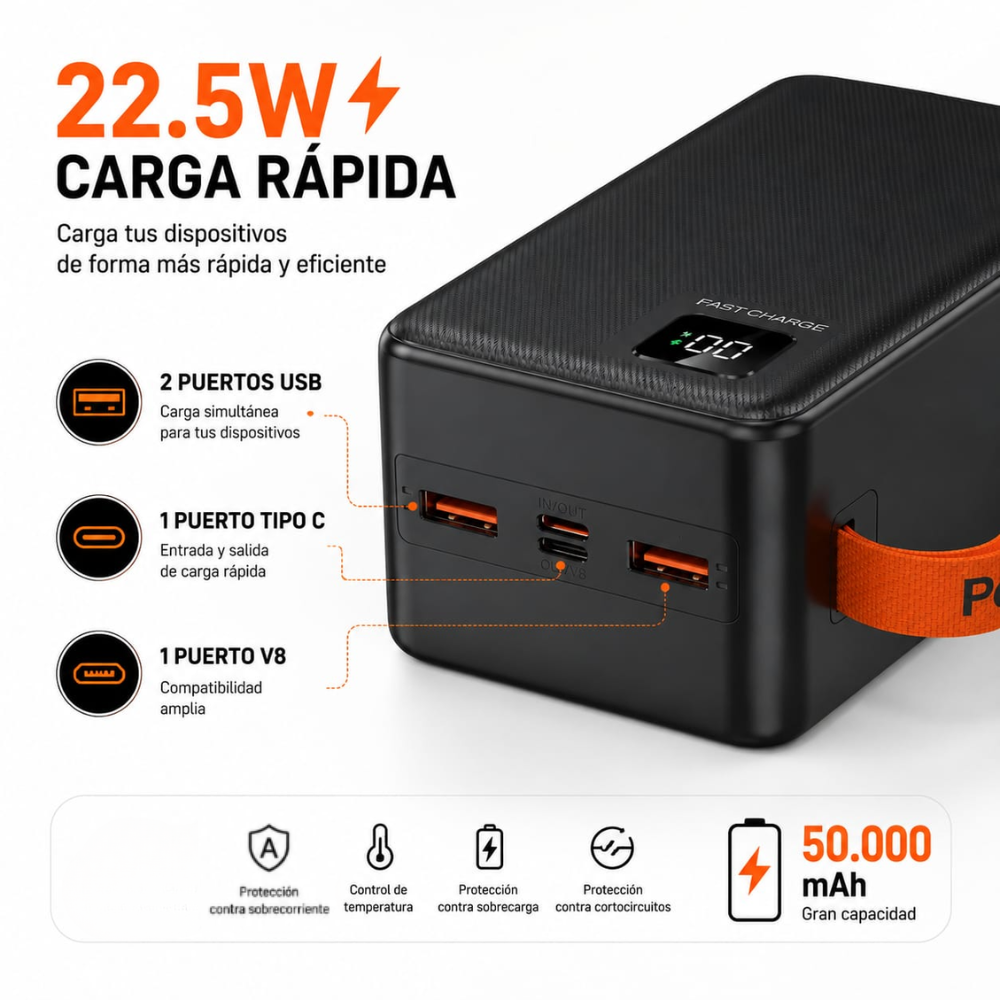 Power Bank Batería Externa Portátil 50.000 Mah Carga Rápida