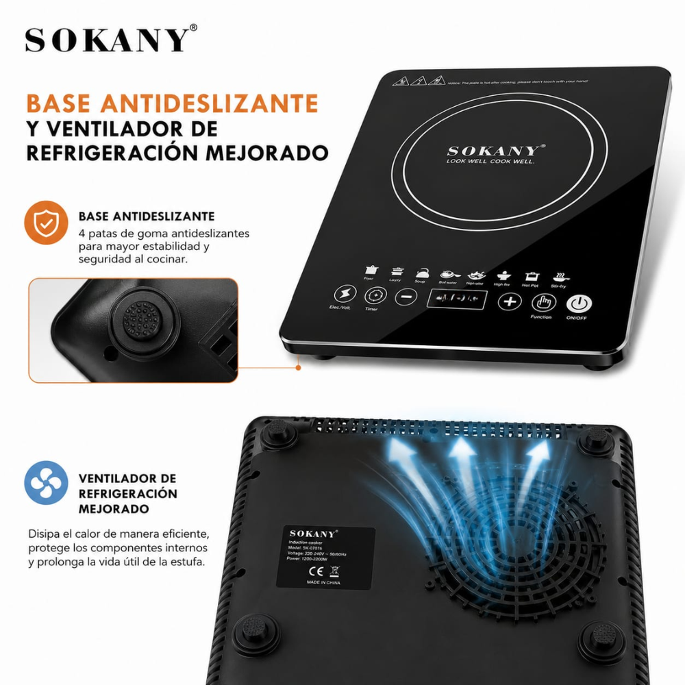 Estufa Eléctrica Inducción 1 Puesto Táctil Sokany 1200w 110v