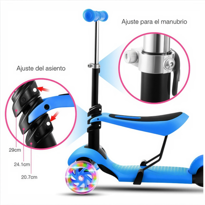 Patineta Scooter Monopatín Para Niños 5en1 Luz Led Mariquita