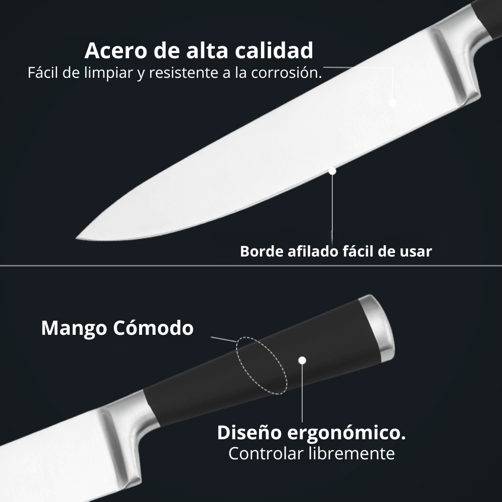 Juego De Cuchillos 6 Piezas Acero Inoxidable Base Madera