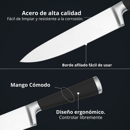 Juego De Cuchillos 6 Piezas Acero Inoxidable Base Madera