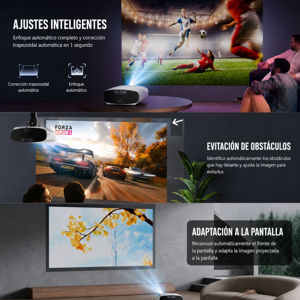 Proyector Smart 8k Full Hd Q7 1300 Ansis + Telón Arl 120inch