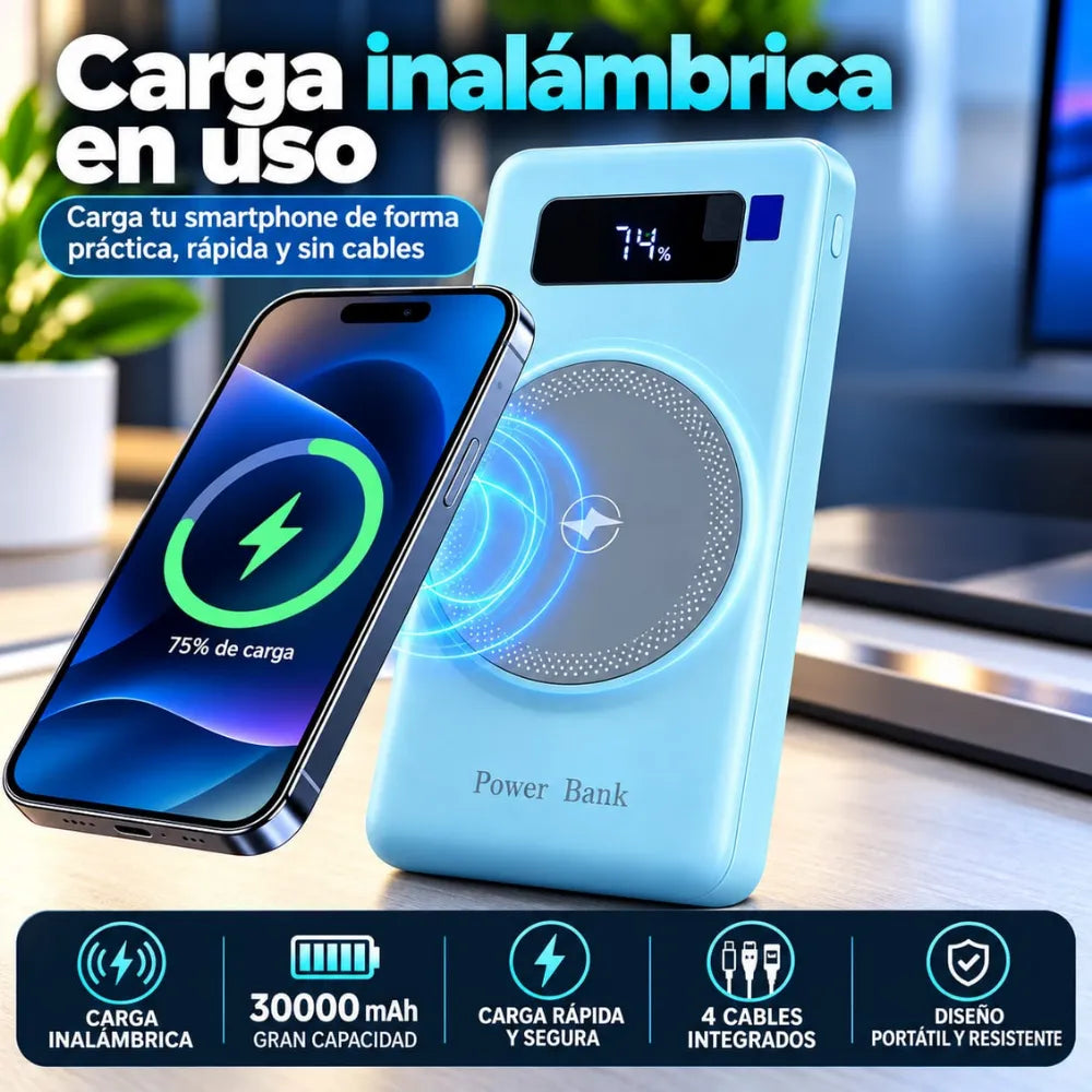 Power Bank 30.000mah Carga Rápida Magnética 22.5w Multicable