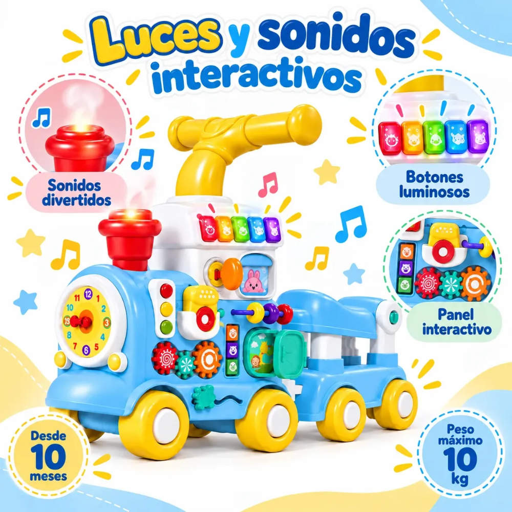 Carrito Infantil Caminador 5 En 1 Tren Didáctico Bebés Luces