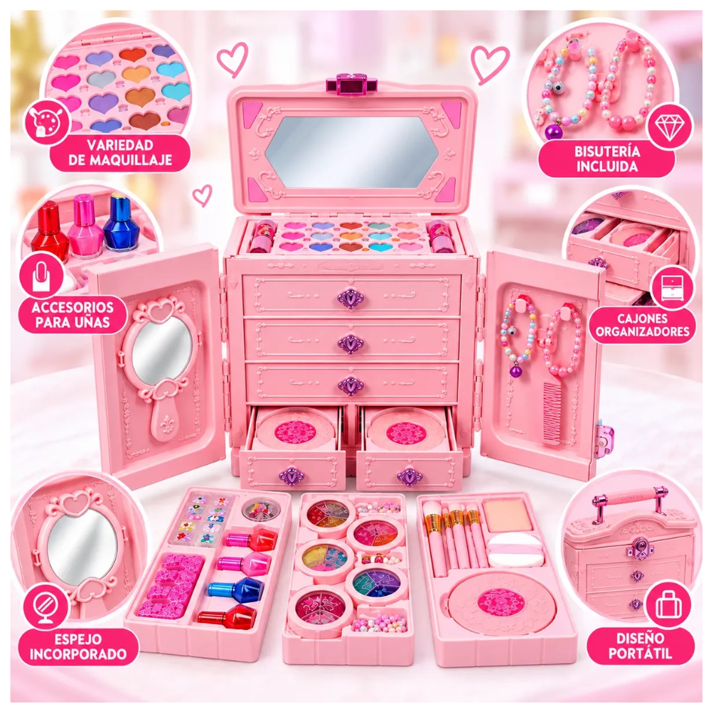 Kit Belleza Infantil Estuche Cosmetiquera Juguete Niñas 66pc