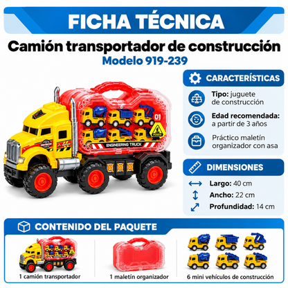 Camión Juguete Transporte 6 Carritos Construcción + Estuche