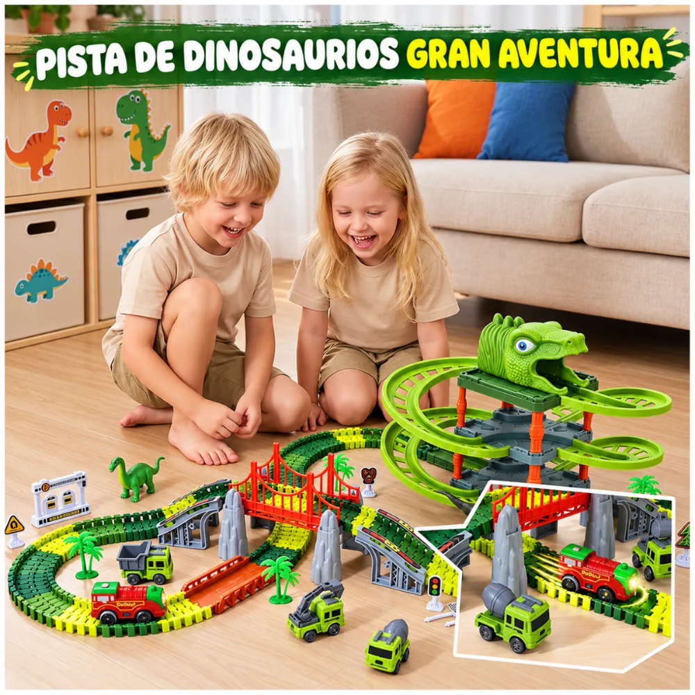 Pista De Carritos Flexible Armable 217 Piezas Dinosaur Race