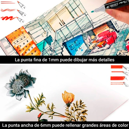 Set Profesional Marcadores Plumones Doble Punta 120 Piezas