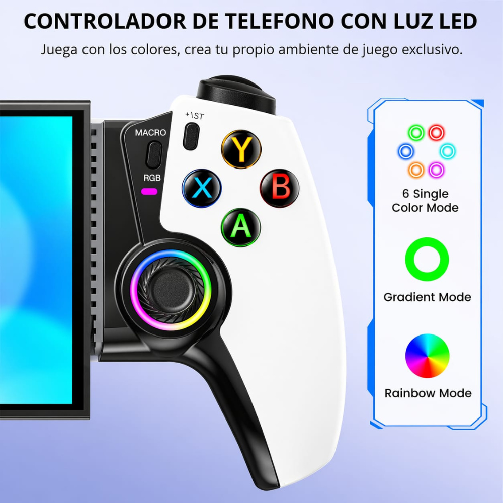Control Gamer Bluetooth Rgb Portátil Android Ios Pc Gamepad