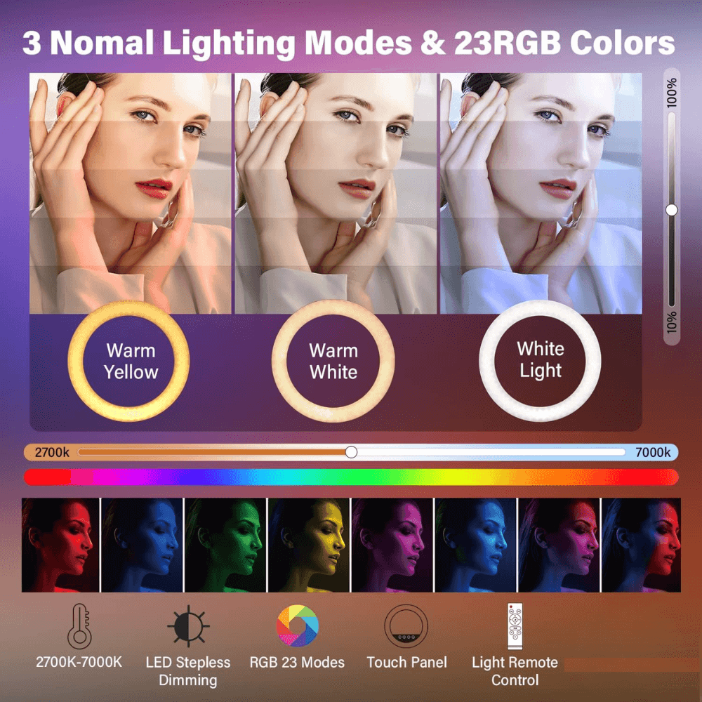 Aro De Luz Led Táctil 56cm Rgb Para Móvil, Cámaras Trípode