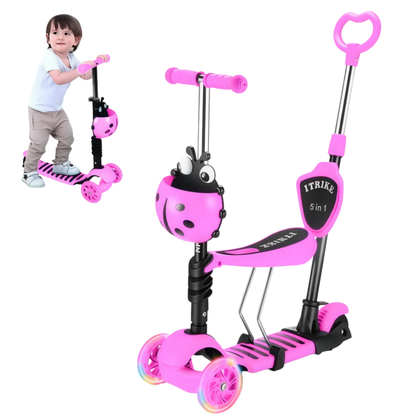 Patineta Scooter Monopatín Para Niños 5en1 Luz Led Mariquita