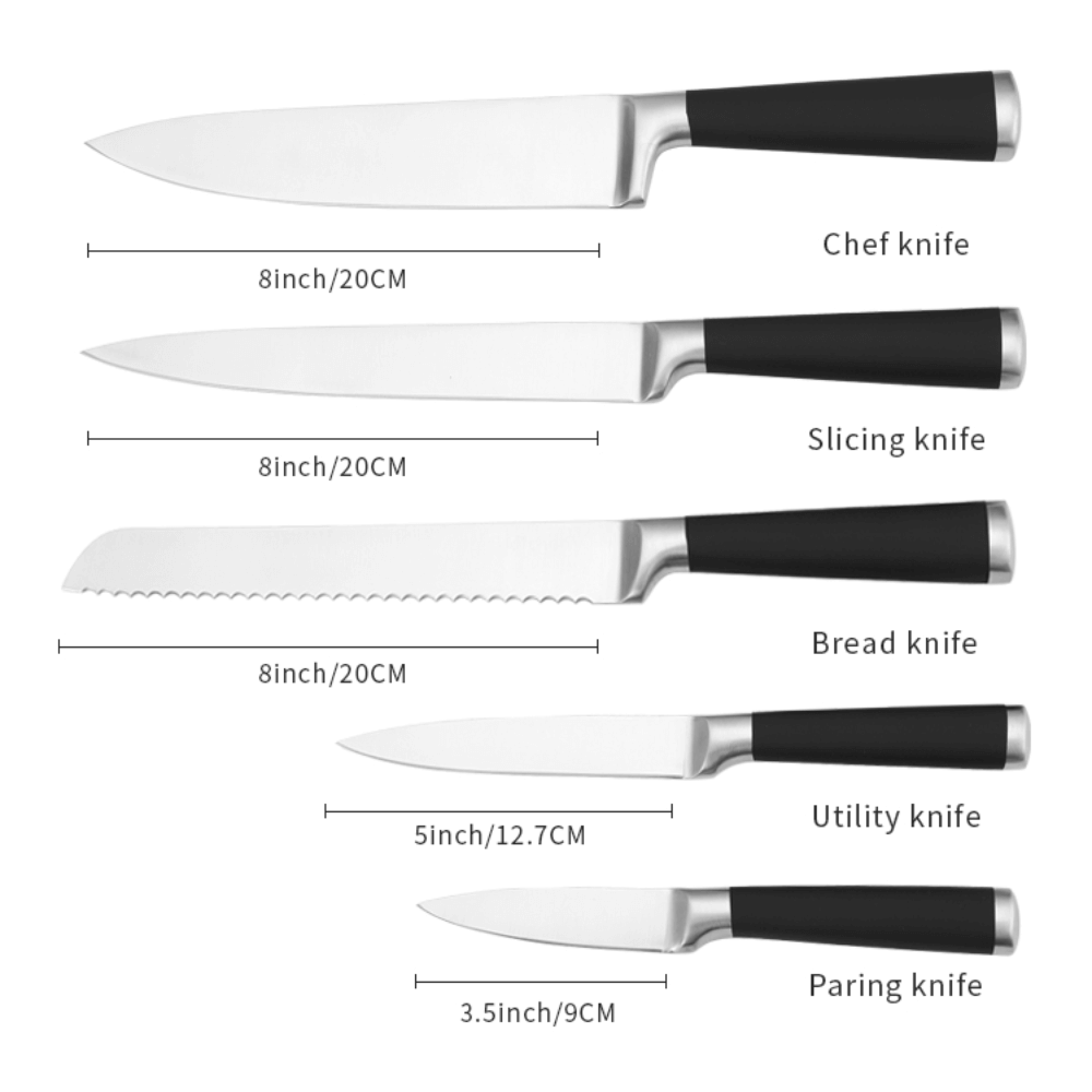 Juego De Cuchillos 6 Piezas Acero Inoxidable Base Madera
