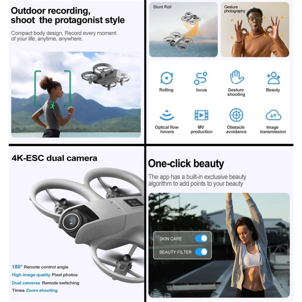 Mini Drone H21 Dual Cámara HD Wifi Sensor Obstáculos UAV FPV