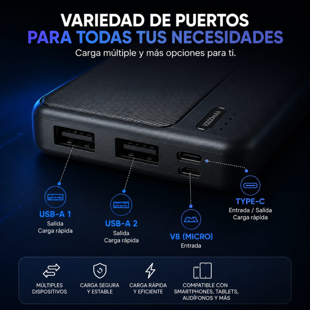 Power Bank Batería Externa Portátil 10.000 mah Cargador USB Q6