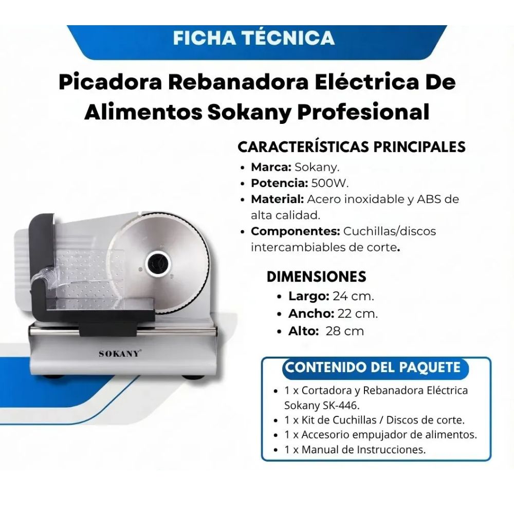 Rebanadora De Carne Sokany Eléctrica Acero Inoxidable 500w