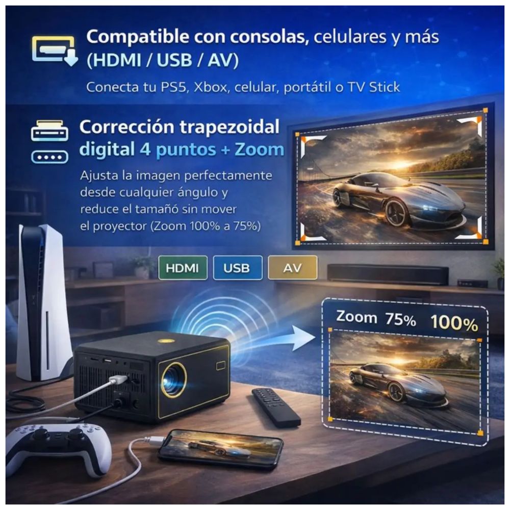 Mini Proyector Smart Y7 Android 4k 5000l Wifi Bluetooth 5.0