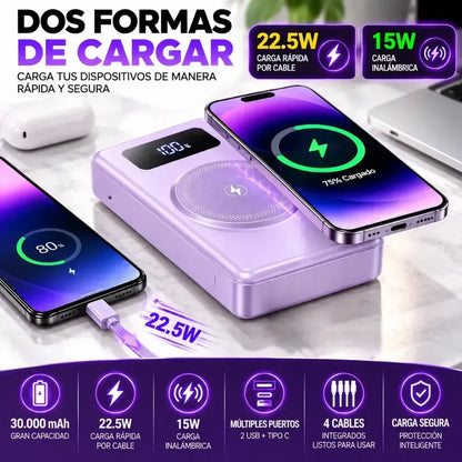 Power Bank 30.000mah Carga Rápida Magnética 22.5w Multicable