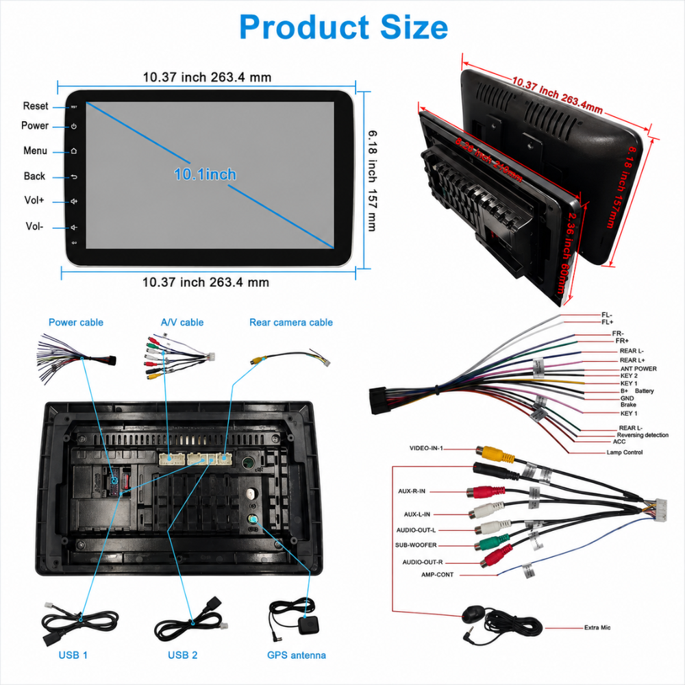 Pantalla Android 10inch Carplay Auto Cámara Gps Bt Táctil