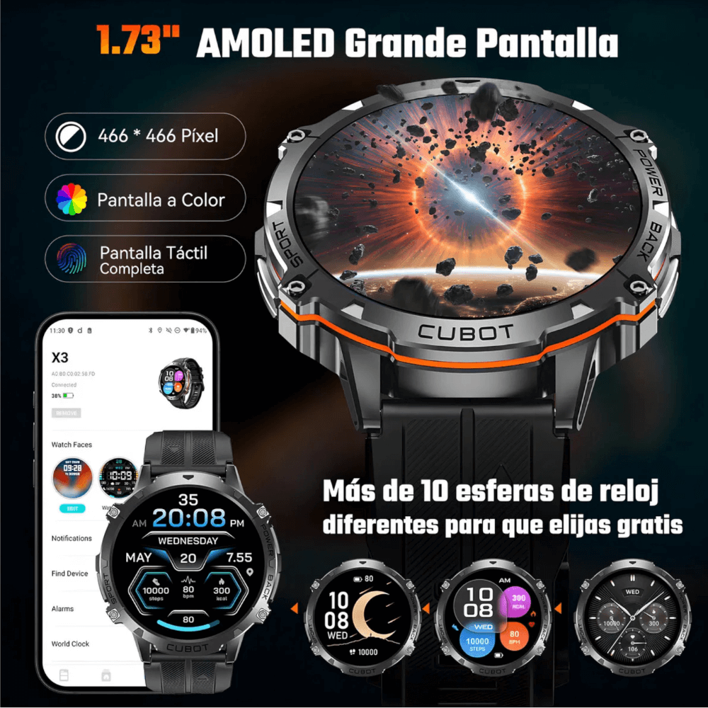 Reloj Smartwatch Cubot X3 1.73in Amoled Llamadas Bluetooth