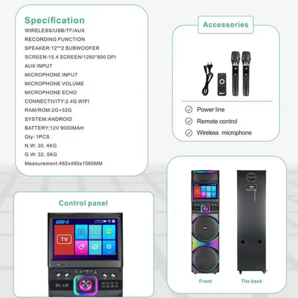 Cabina Torre Sonido Inalambrica Wifi Pantalla 15.4'' PD-1417