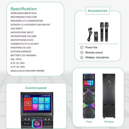 Cabina Torre Sonido Inalambrica Wifi Pantalla 15.4'' PD-1417