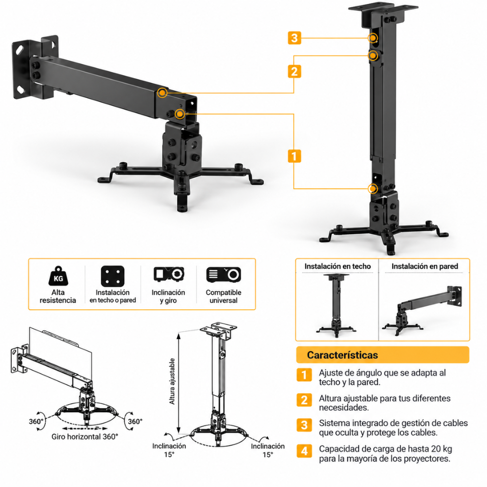 Soporte de Techo para Proyector Video Beam SH-T3 10Kg