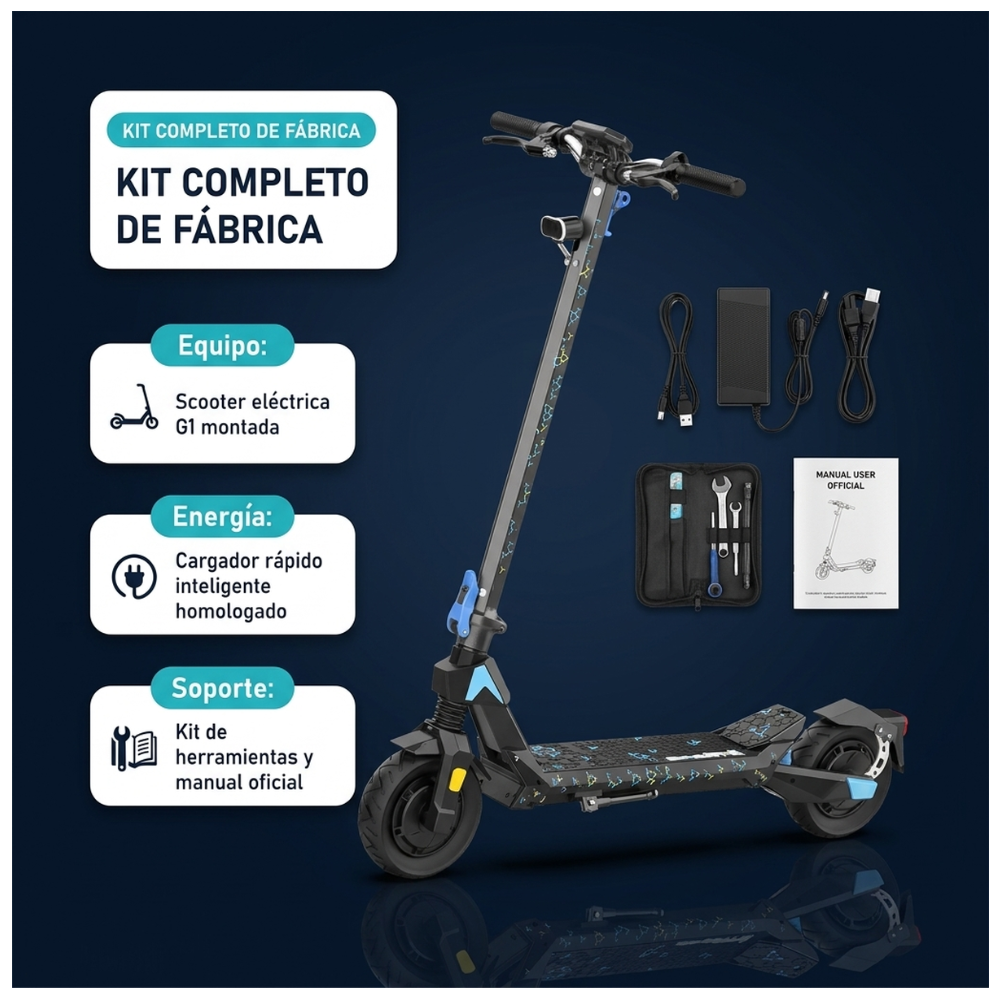 G1 Scooter Eléctrica Plegable Motor 350w Batería Litio 36V 6AH