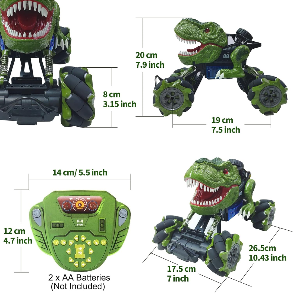 Carro A Cotrol Remoto 4X4 Acrobatico Dinosaurio Luces LED