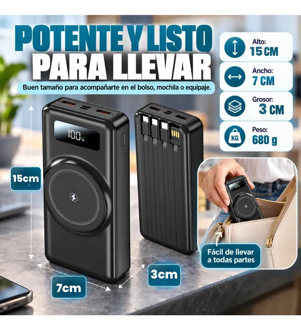 Power Bank 30.000mah Carga Rápida Magnética 22.5w Multicable