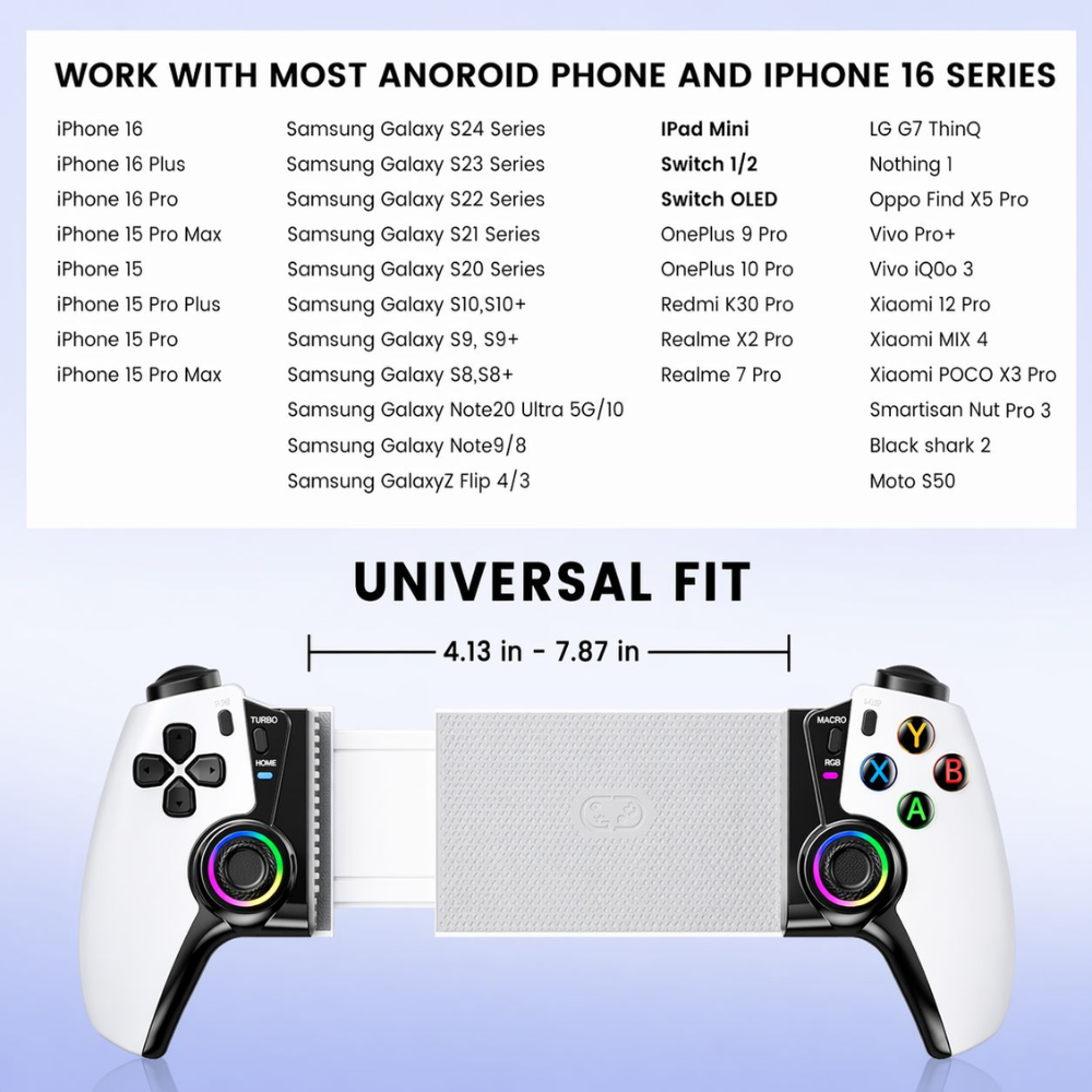 Control Gamer Bluetooth Rgb Portátil Android Ios Pc Gamepad
