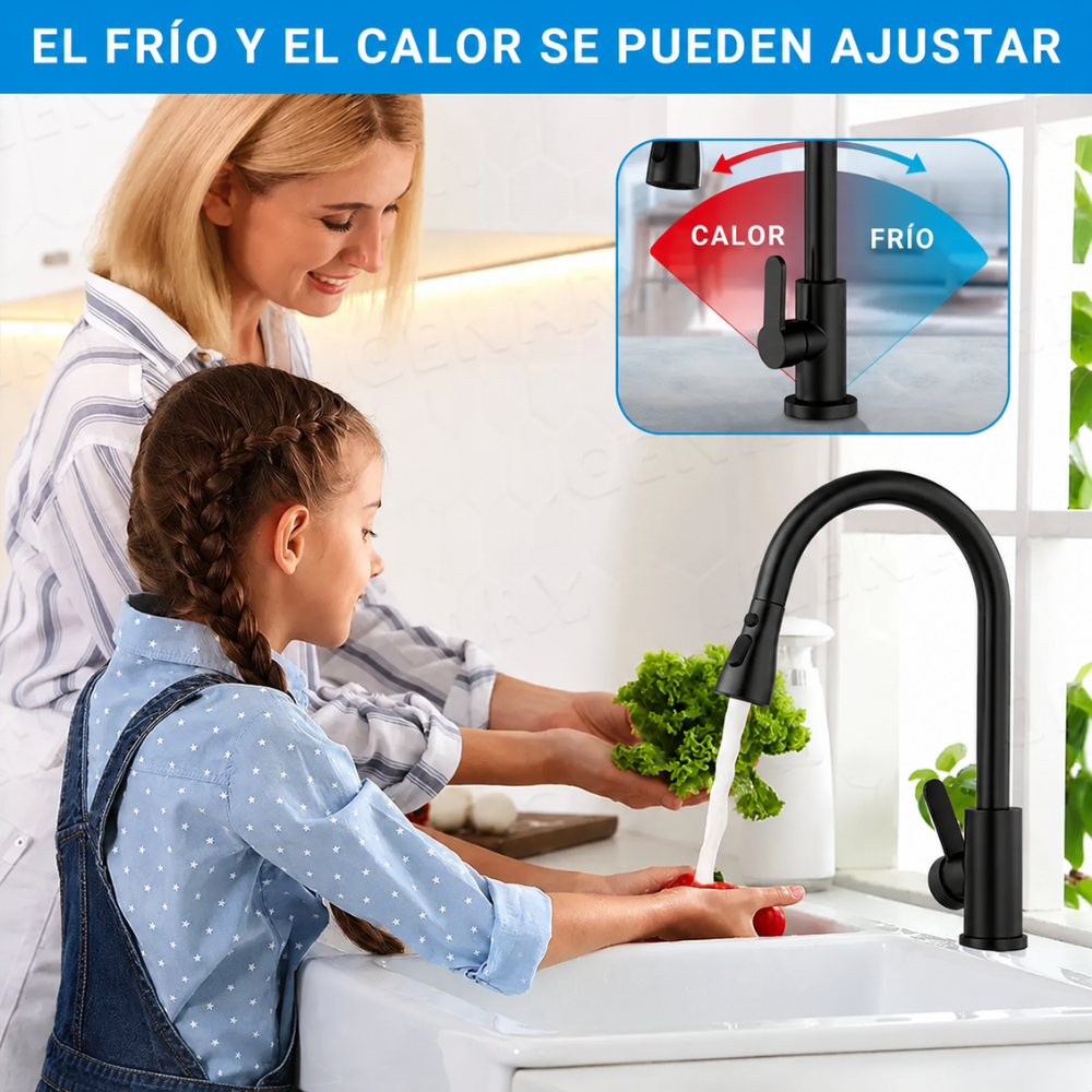 Grifo Lavaplatos Extraíble Cocina Frío Caliente Acero Inox