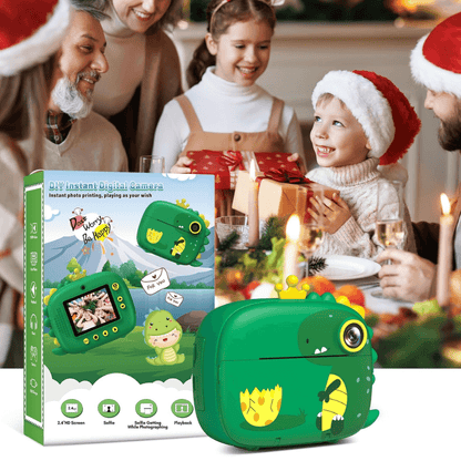 Cámara Instantánea Impresora Fotos Infantil 1080p Dinosaurio