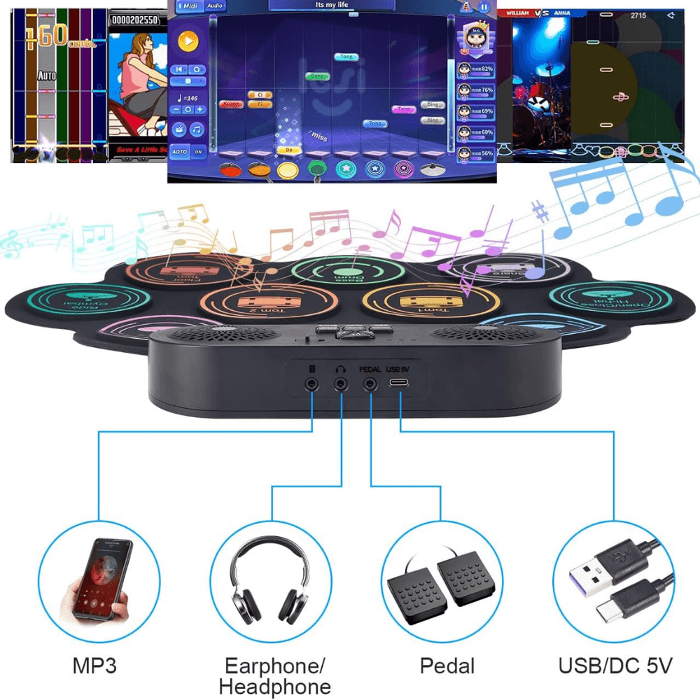 Batería Electrónica Tambor Portátil Recargable Flexible G896