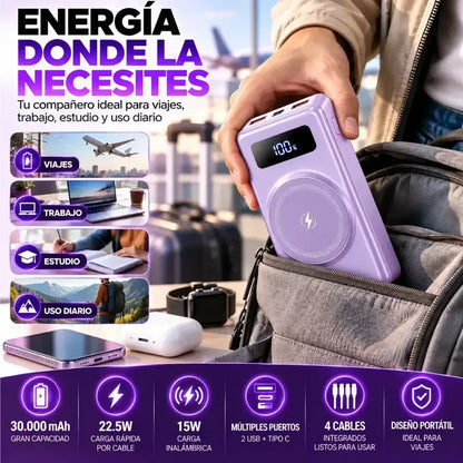 Power Bank 30.000mah Carga Rápida Magnética 22.5w Multicable