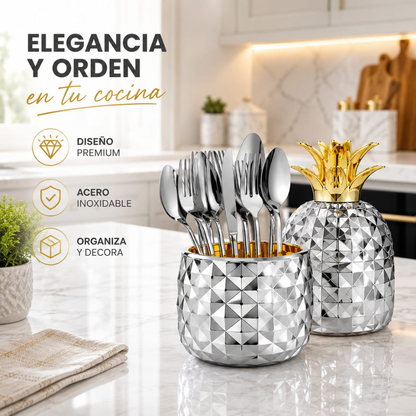 Juego De Cubiertos Acero Inoxidable 6puestos 24pcs Base Piña