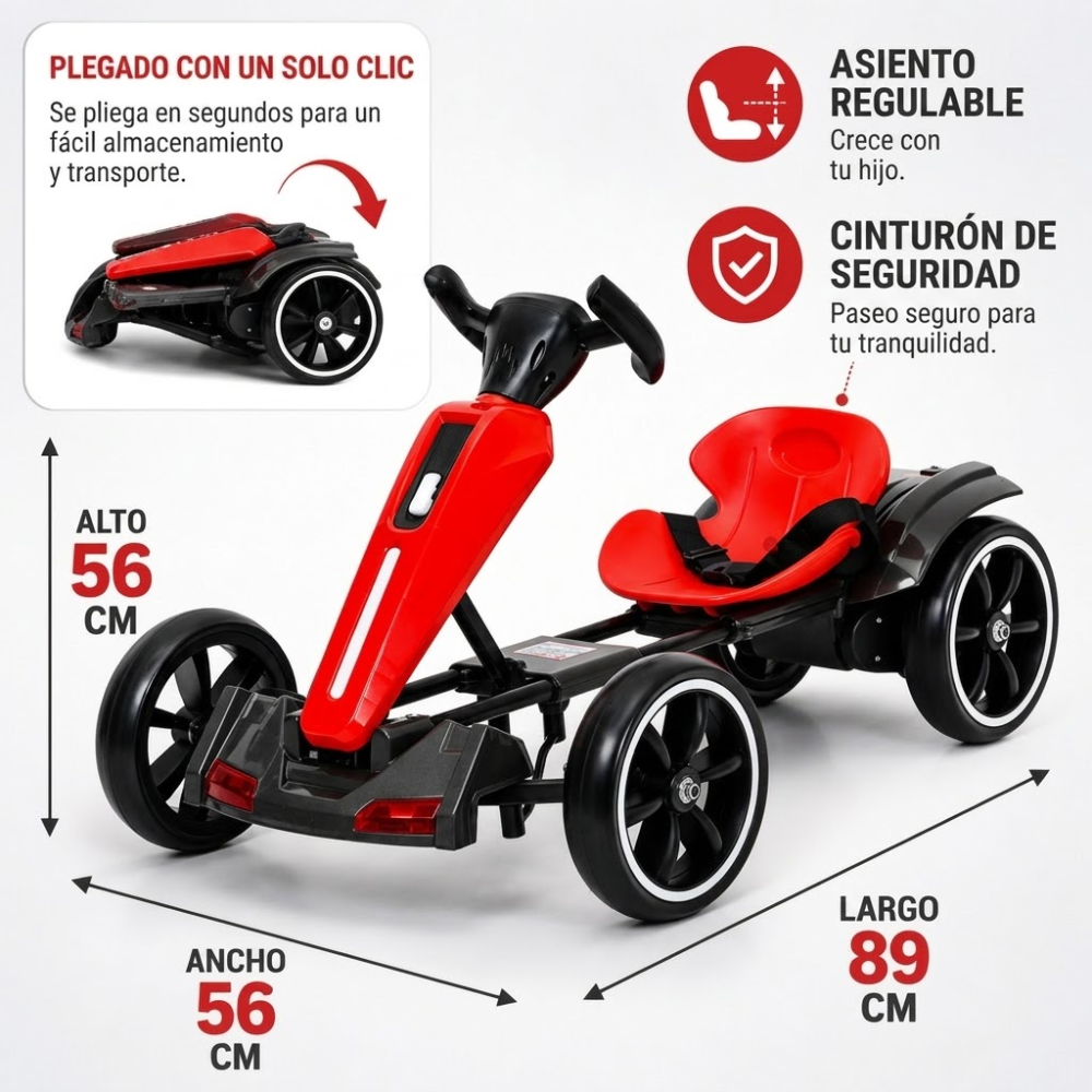 Carrito Go Kart Eléctrico Plegable Niños 4-8 Años 8km/h 30kg