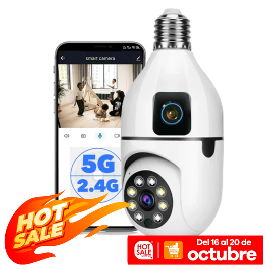 Cámara De Seguridad Bombillo Robot 2 Lentes Wifi 2.4g V380
