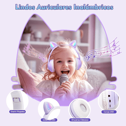 Diadema Audifonos Niña Bluetooth Orejas De Gato Luz Rgb Mz03