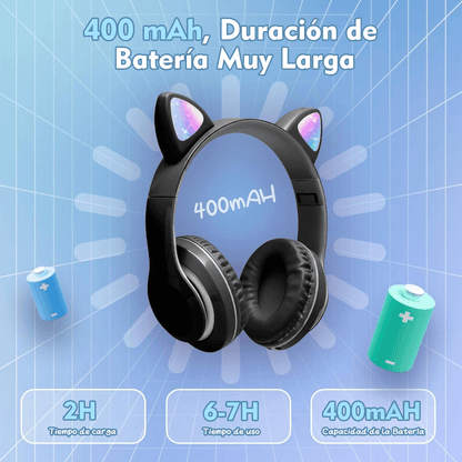 Diadema Audifonos Niña Bluetooth Orejas De Gato Luz Rgb Mz03