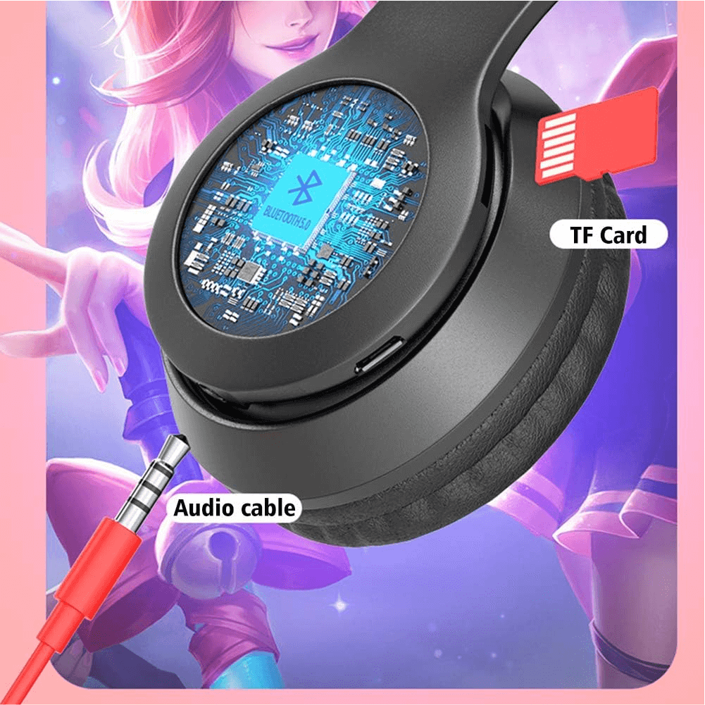 Diadema Audifonos Niña Bluetooth Orejas De Gato Luz Rgb Mz03