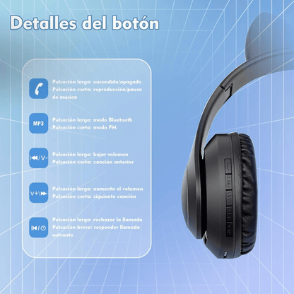 Diadema Audifonos Niña Bluetooth Orejas De Gato Luz Rgb Mz03