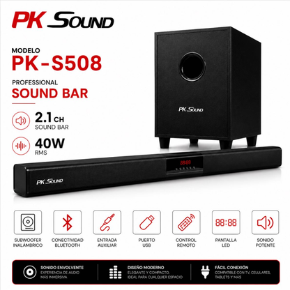 Barra De Sonido Profesional Pk Sound 2.1 Teatro En Casa S508