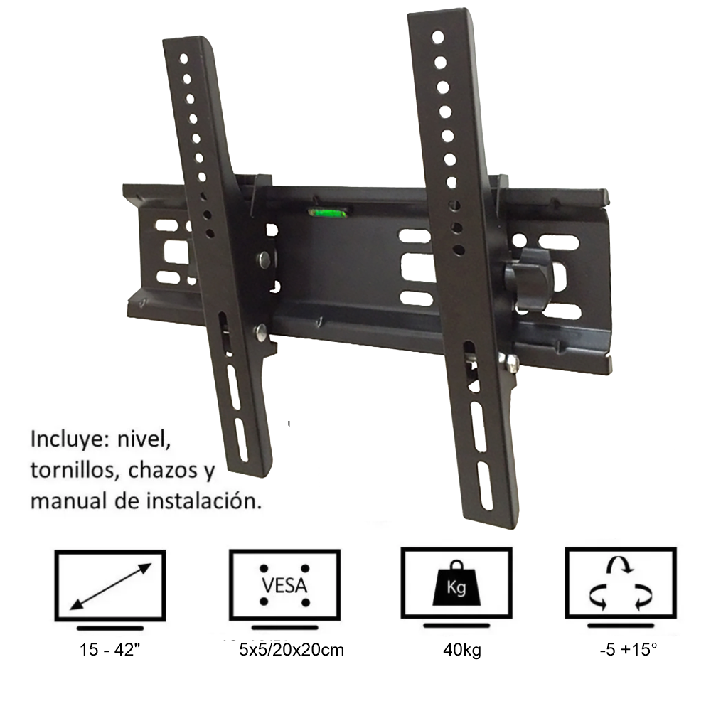 Soporte fijo de pared para tv - monitor hasta 42pulgadas vesa 200x200 hasta  25kg negro